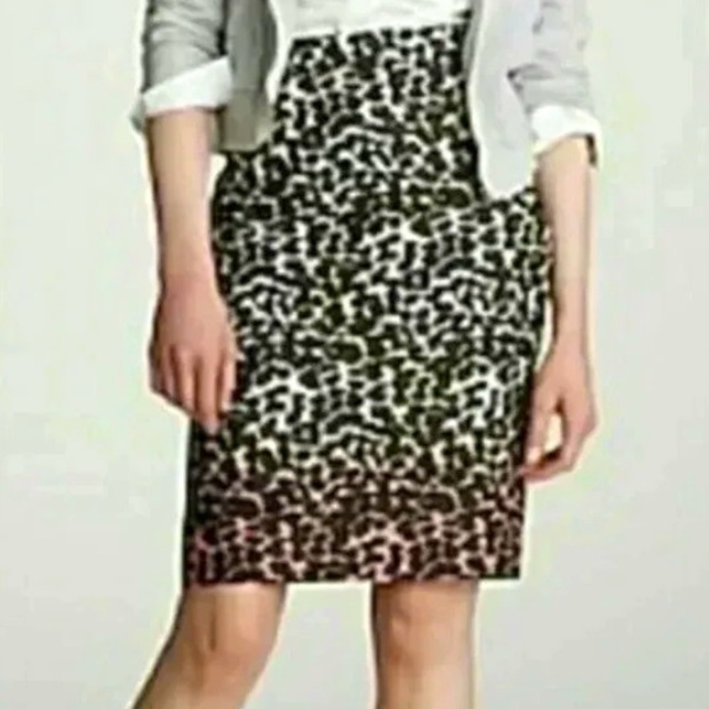 J. Crew | Wildcat Black To Pink Ombre Linen Leopard Print Pencil Skirt Size 4